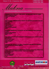 Image of Makna: Jurnal Ilmu Komunikasi, Sastra dan Bahasa (FKSB) Vol.11 No.2 September 2022