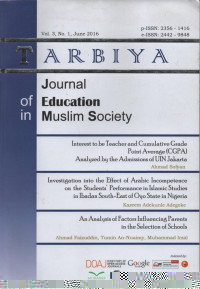 Image of Tarbiya: journal of education in muslim society Vol. 3 No. 1, Jun 2016